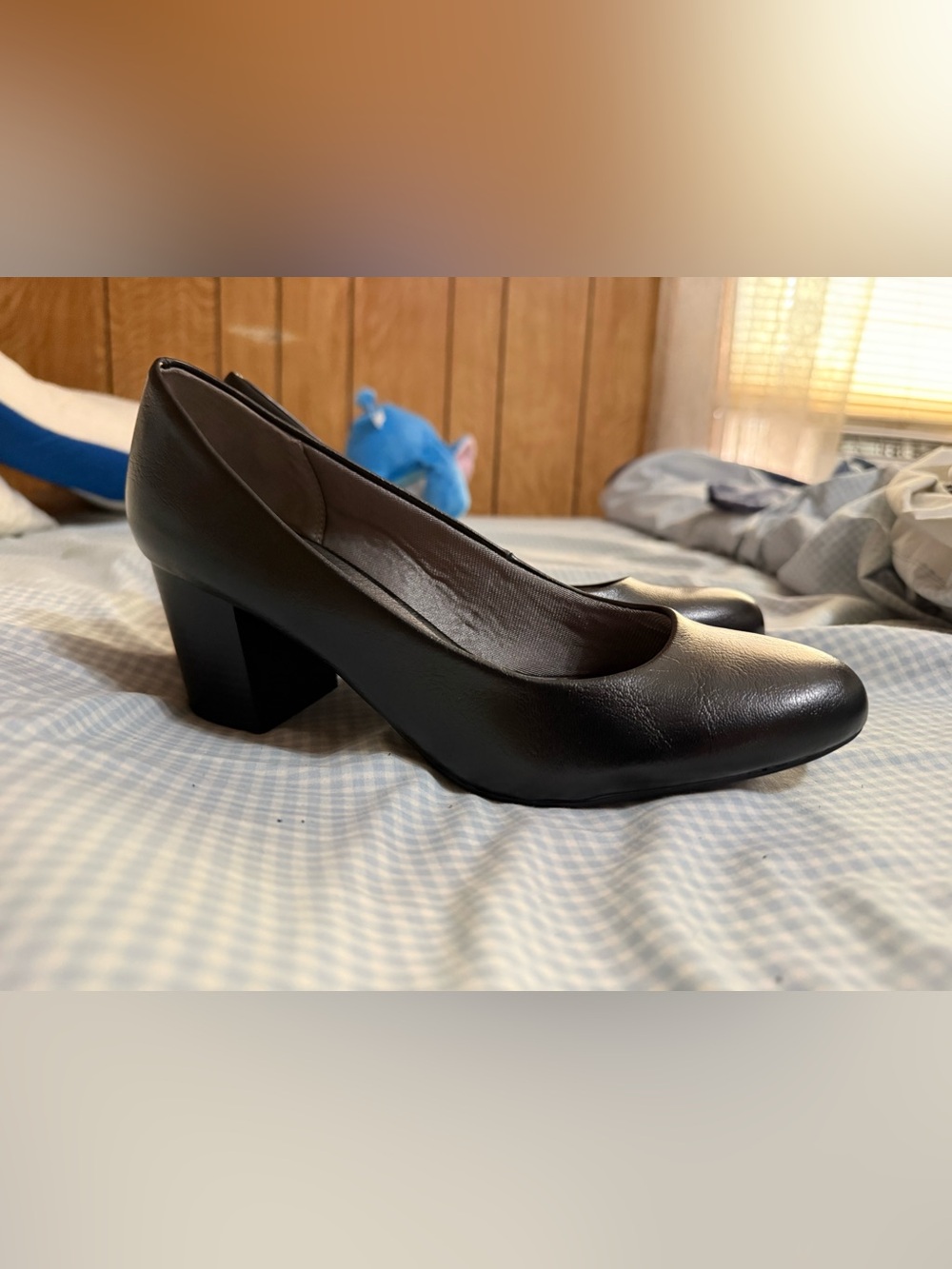 Life Stride Black Mid Block Heel Pumps